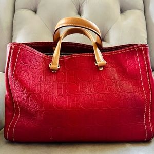 Carolina Herrera Red Monogram Leather Tote